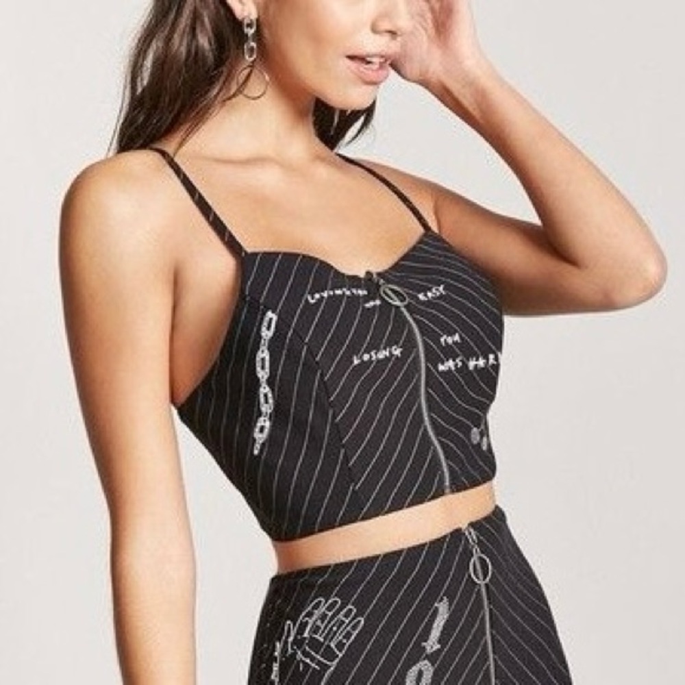 Yuki Haze x Forever 21 Pinstripe Crop Top w Zipper Women’s Size S